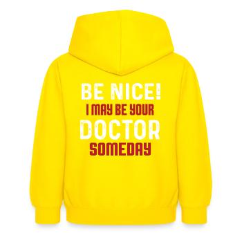 Medicine student - Kids Hoodie - yellow - Back - AI Model Kid Female (0cm)