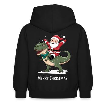 Dinosaurier T-Rex Weihnachten Weihnachtsmann Santa - Kinder Hoodie - Schwarz - Hinten - AI Model Kid Female (0cm)