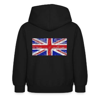 Union Jack Englische Flagge Great Britain - Kinder Hoodie - Schwarz - Hinten - AI Model Kid Female (0cm)