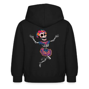 Danser joyeux squelette fou la Catrina :) - Sweat à capuche Enfant - noir - Dos - AI Model Kid Female (0cm)