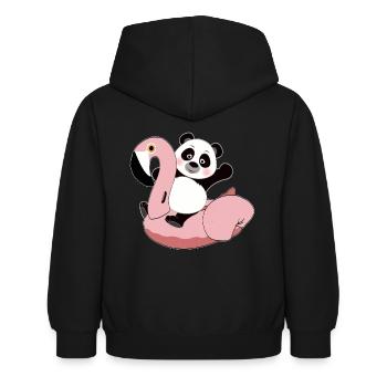 Panda on flamingo air mattress kawaii summer cool - Kids Hoodie - black - Back - AI Model Kid Female (0cm)