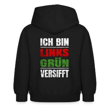 Ich bin Links Grün Versifft für Menschenrechte - Kinder Hoodie - Schwarz - Hinten - AI Model Kid Female (0cm)