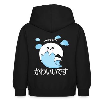 La vague kawaii - Sweat à capuche Enfant - noir - Dos - AI Model Kid Female (0cm)