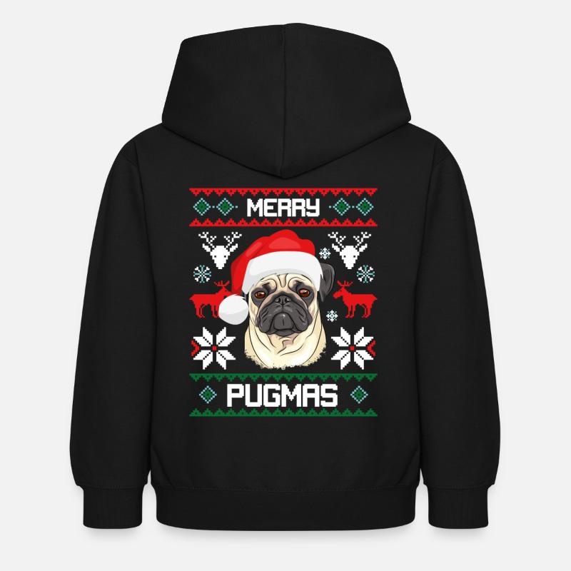 Joyeux Noël Pugmas drôle Pug laid Pull - Sweat à capuche Enfant - noir
