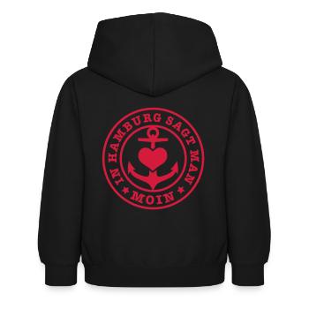 In Hamburg sagt man Moin / Anker 1c - Kinder Hoodie - Schwarz - Hinten - AI Model Kid Female (0cm)