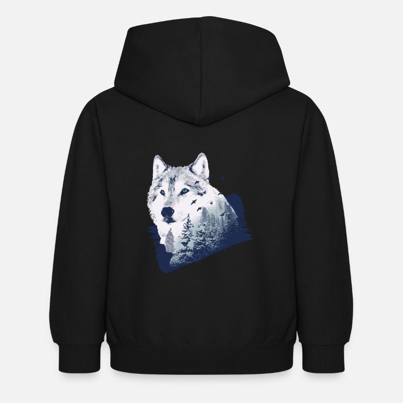 Wolf forest - Kinder Hoodie - Schwarz