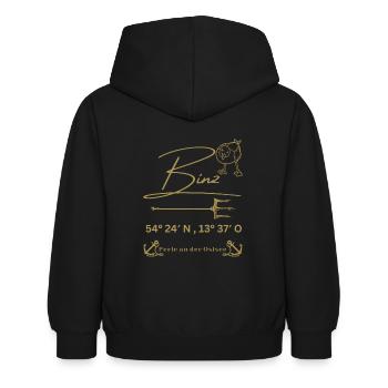 Binz-Möwe-Anker-Ostsee-Koordinaten - Kinder Hoodie - Schwarz - Hinten - AI Model Kid Female (0cm)