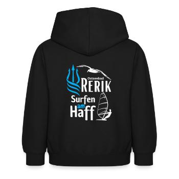Rerik surfing at the lagoon-Baltic Sea resort Rerik-Salzhaff - Kids Hoodie - black - Back - AI Model Kid Female (0cm)