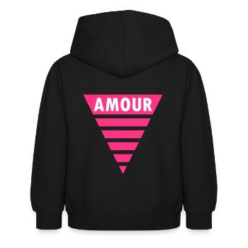 Amour im Dreieck (geteiltes Dreieck) - Kinder Hoodie - Schwarz - Hinten - AI Model Kid Female (0cm)