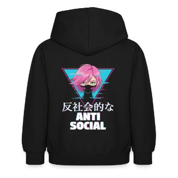 Anime anti social - Kinder Hoodie - Schwarz - Hinten - AI Model Kid Female (0cm)