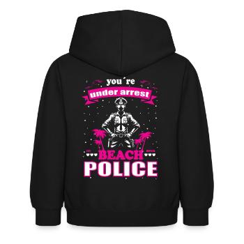 Conception de la police de plage pour les femmes en vacances - Sweat à capuche Enfant - noir - Dos - AI Model Kid Female (0cm)