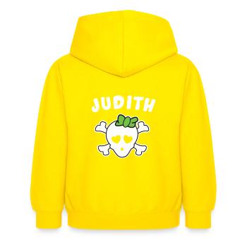 Piratin Judith Design für Mädchen und Frauen - Kinder Hoodie - Gelb - Hinten - AI Model Kid Female (0cm)