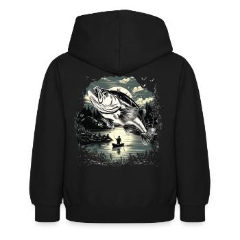 Poisson bar - Sweat à capuche Enfant - noir - Dos - AI Model Kid Female (0cm)