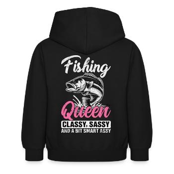 Fishing Queen cassy sassy and a bit sassy - Kids Hoodie - black - Back - AI Model Kid Female (0cm)