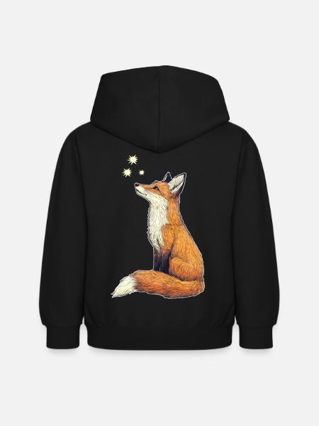 Fuchs mit Sternen - Kinder Hoodie - Schwarz