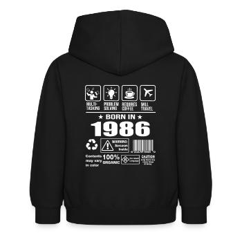Né en 1986 - Sweat à capuche Enfant - noir - Dos - AI Model Kid Female (0cm)