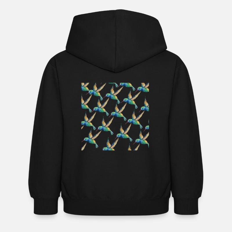 Humming Bird Pattern Bird Lovers Gift Design - Kids Hoodie - black