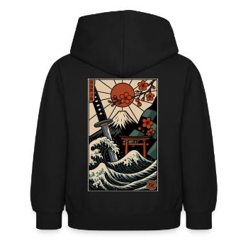 Japanese print - Kids Hoodie - black - Back - AI Model Kid Female (0cm)