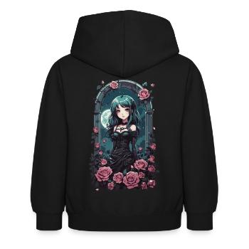 Gothique Pastel Anime fille victorien avec des Roses - Sweat à capuche Enfant - noir - Dos - AI Model Kid Female (0cm)