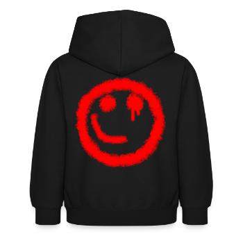 sourire demi sourire néon rouge - Sweat à capuche Enfant - noir - Dos - AI Model Kid Female (0cm)