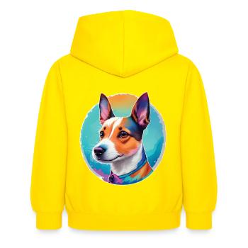 Jack Russel Chien préféré et fidèle compagnon - Sweat à capuche Enfant - jaune - Dos - AI Model Kid Female (0cm)