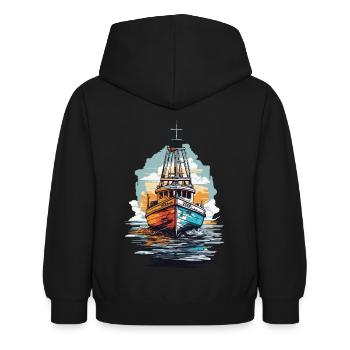 Fischerboot Ästhetik Fischen und Angeln Boot - Kinder Hoodie - Schwarz - Hinten - AI Model Kid Female (0cm)