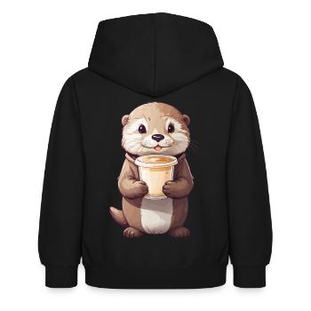 Otter Kaffeezeit Süßes Kaffee Tierdesign - Kinder Hoodie - Schwarz - Hinten - AI Model Kid Female (0cm)
