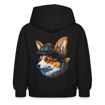 Victorien Steampunk Corgi chien Design - Sweat à capuche Enfant - noir - Dos - AI Model Kid Female (0cm)