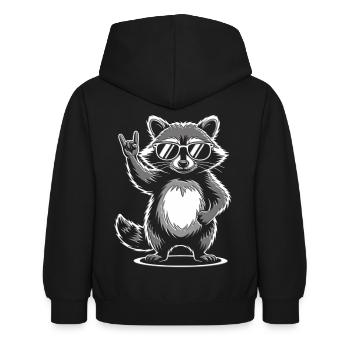Rock 'n' Roll Waschbär Pommesgabel - Kinder Hoodie - Schwarz - Hinten - AI Model Kid Female (0cm)