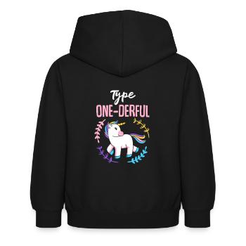 Diabetes Wortspiel Typ Eins One-Derful Geschenk - Kinder Hoodie - Schwarz - Hinten - AI Model Kid Female (0cm)