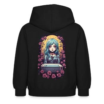 Gothique Anime Kawaii Fille avec des Roses Victorien - Sweat à capuche Enfant - noir - Dos - AI Model Kid Female (0cm)