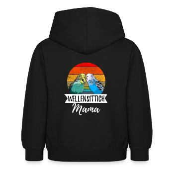 Wellensittich Mama Design mit Wellensittichen - Kinder Hoodie - Schwarz - Hinten - AI Model Kid Female (0cm)