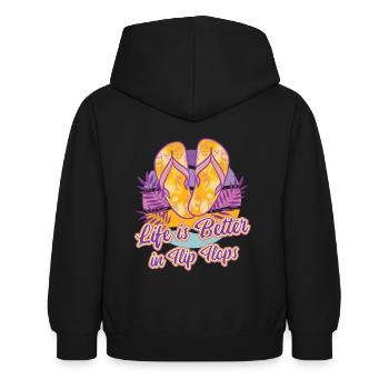 Das Leben ist besser in Flip Flops, Sommerferien, Sonne - Kinder Hoodie - Schwarz - Hinten - AI Model Kid Female (0cm)