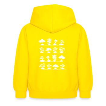 Eine Sammlung von Bonsai Trees Tray Pflanzen - Kinder Hoodie - Gelb - Hinten - AI Model Kid Female (0cm)