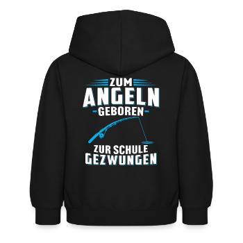 Zum angeln geboren zur schule gezwungen - Kinder Hoodie - Schwarz - Hinten - AI Model Kid Female (0cm)