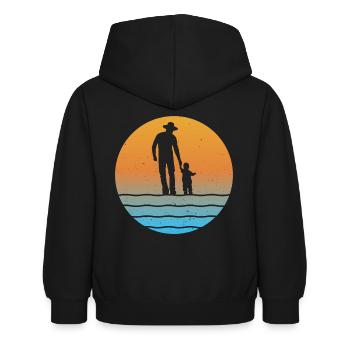 Père au coucher du soleil avec fils père fils grand-père et petit-fils - Sweat à capuche Enfant - noir - Dos - AI Model Kid Female (0cm)