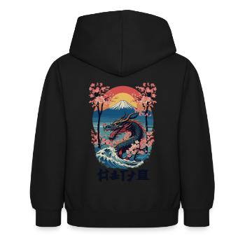 Art du dragon japonais de style Vaporwave vintage - Sweat à capuche Enfant - noir - Dos - AI Model Kid Female (0cm)