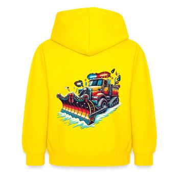 Winter Weihnachten Schneeräummaschine Fahrzeug - Kinder Hoodie - Gelb - Hinten - AI Model Kid Female (0cm)