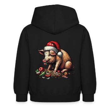 Cochon de Noël à l’appétit festif - Sweat à capuche Enfant - noir - Dos - AI Model Kid Female (0cm)
