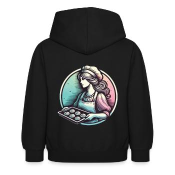 Bäckerin Mit Tablett Frischer Brötchen - Kinder Hoodie - Schwarz - Hinten - AI Model Kid Female (0cm)