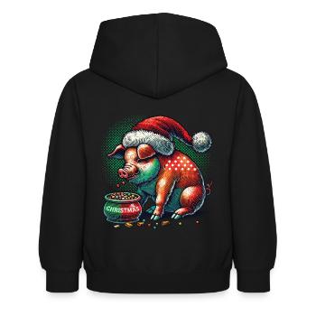 Christmas greedy pig with cap - Kids Hoodie - black - Back - AI Model Kid Female (0cm)