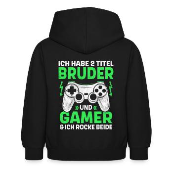 ZWEI TITEL GAMER UND BRUDER ROCKE BEIDE GAMING - Kinder Hoodie - Schwarz - Hinten - AI Model Kid Female (0cm)