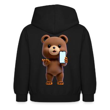 Ours avec smartphone - Sweat à capuche Enfant - noir - Dos - AI Model Kid Female (0cm)