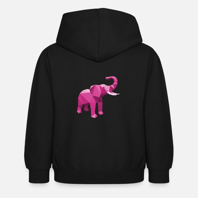 Elephant Pink with stylish LowPoly effect - Kids Hoodie - black