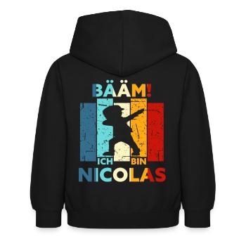 Nicolas Geschenk Name Vorname Geburtstag - Kinder Hoodie - Schwarz - Hinten - AI Model Kid Female (0cm)