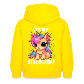 8 Jahre Mädchen Geburtstag Geschenk Einhorn - Kinder Hoodie - Gelb - Hinten - AI Model Kid Female (0cm)