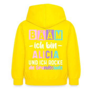 Name Alicia Geschenk Grundschule - Kinder Hoodie - Gelb - Hinten - AI Model Kid Female (0cm)