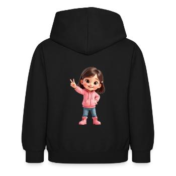 Mila Figur - Kinder Hoodie - Schwarz - Hinten - AI Model Kid Female (0cm)