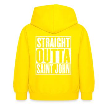 Gerade Outta Saint-John Vintage - Kinder Hoodie - Gelb - Hinten - AI Model Kid Female (0cm)