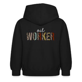Öl Arbeiter Leopard Print Lustiges Geschenk - Kinder Hoodie - Schwarz - Hinten - AI Model Kid Female (0cm)